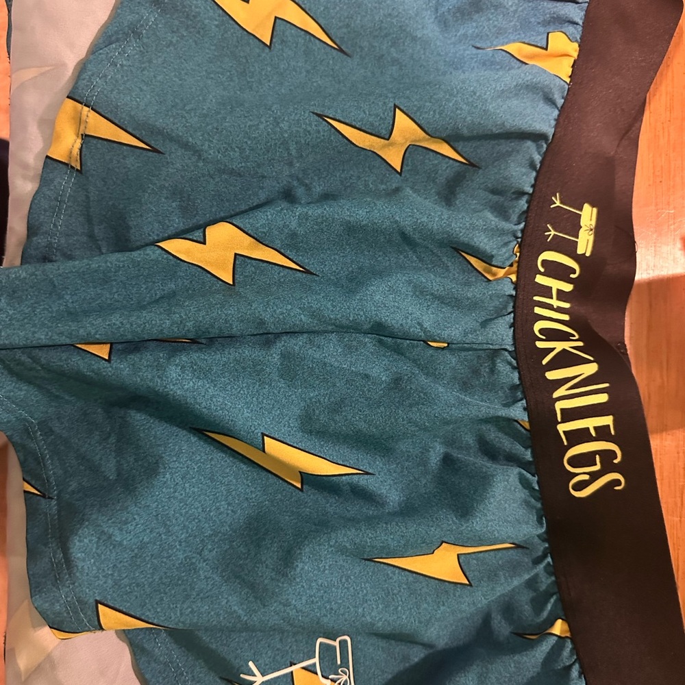ChicknLegs Women's Athletic Shorts 1.5” Split- Blue with Yellow Lightning